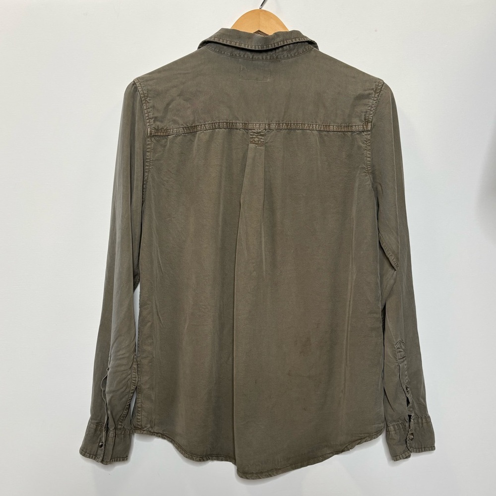 Marine Layer Womens 100% Tencel Long Sleeve Cargo Button Down Shirt Size M Olive - Picture 5 of 10